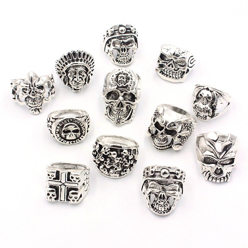Wholesale 25pcs Mixed Men’s Skull Gothic Biker Rings Top Styles Jewelry Lot
