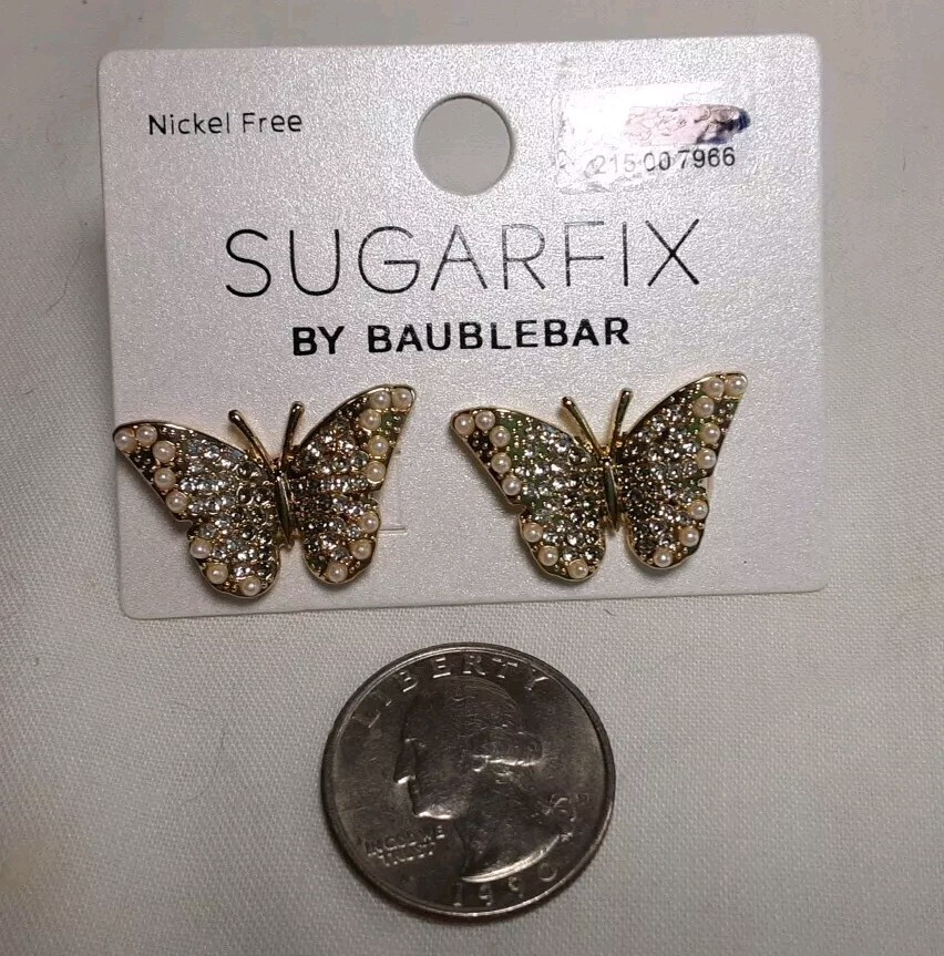 Earring Gold Tone Butterfly Crystal Sugar Fix By Baublebar Nickel Free Pierce