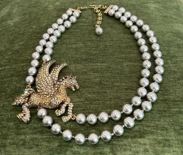 Double Strand Pearls/Pegasus Statement Necklace