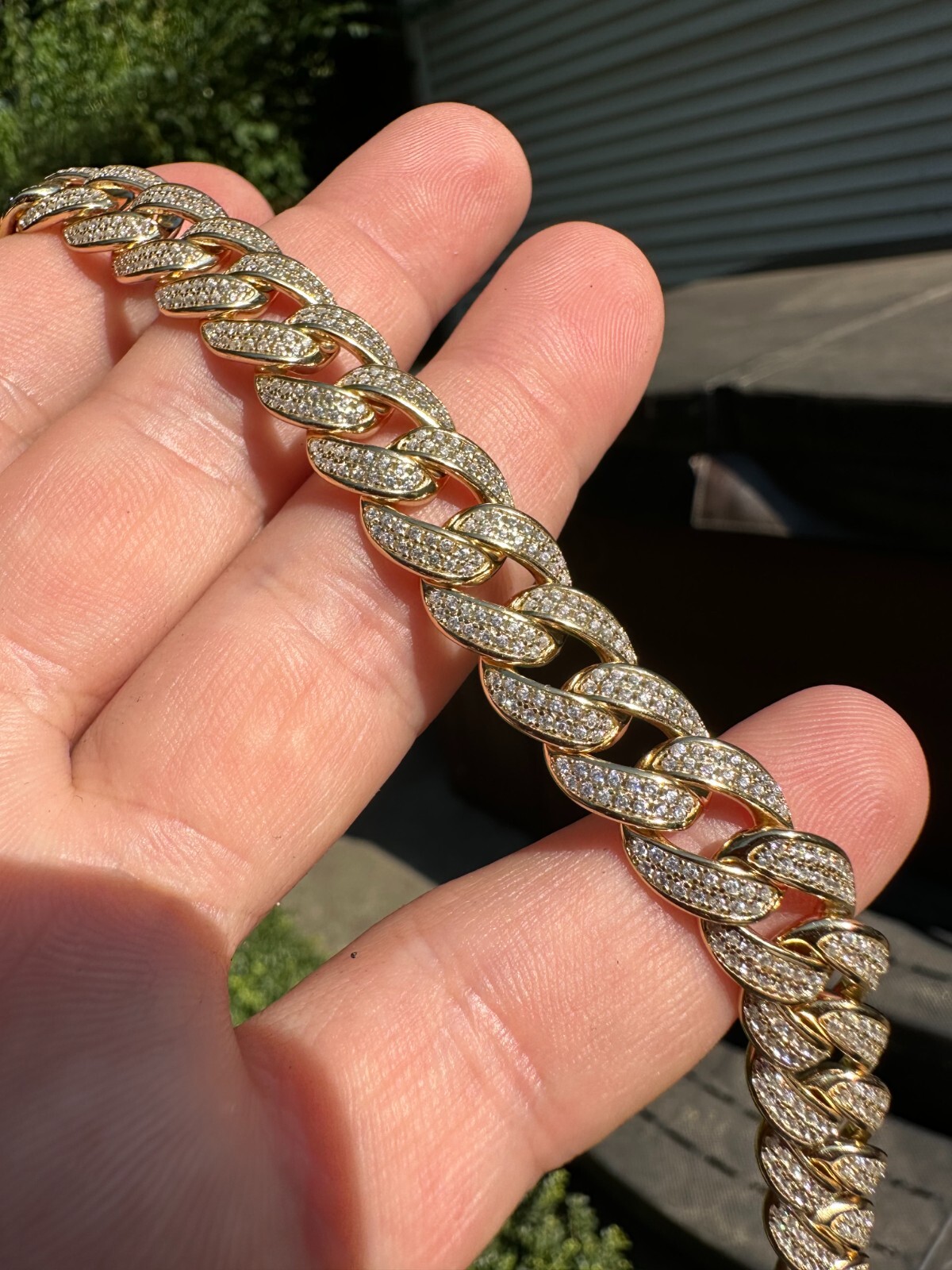 Mens Miami Cuban Link Bracelet Real Icy Solid 14k Gold Plated 925 Silver CZ 12mm