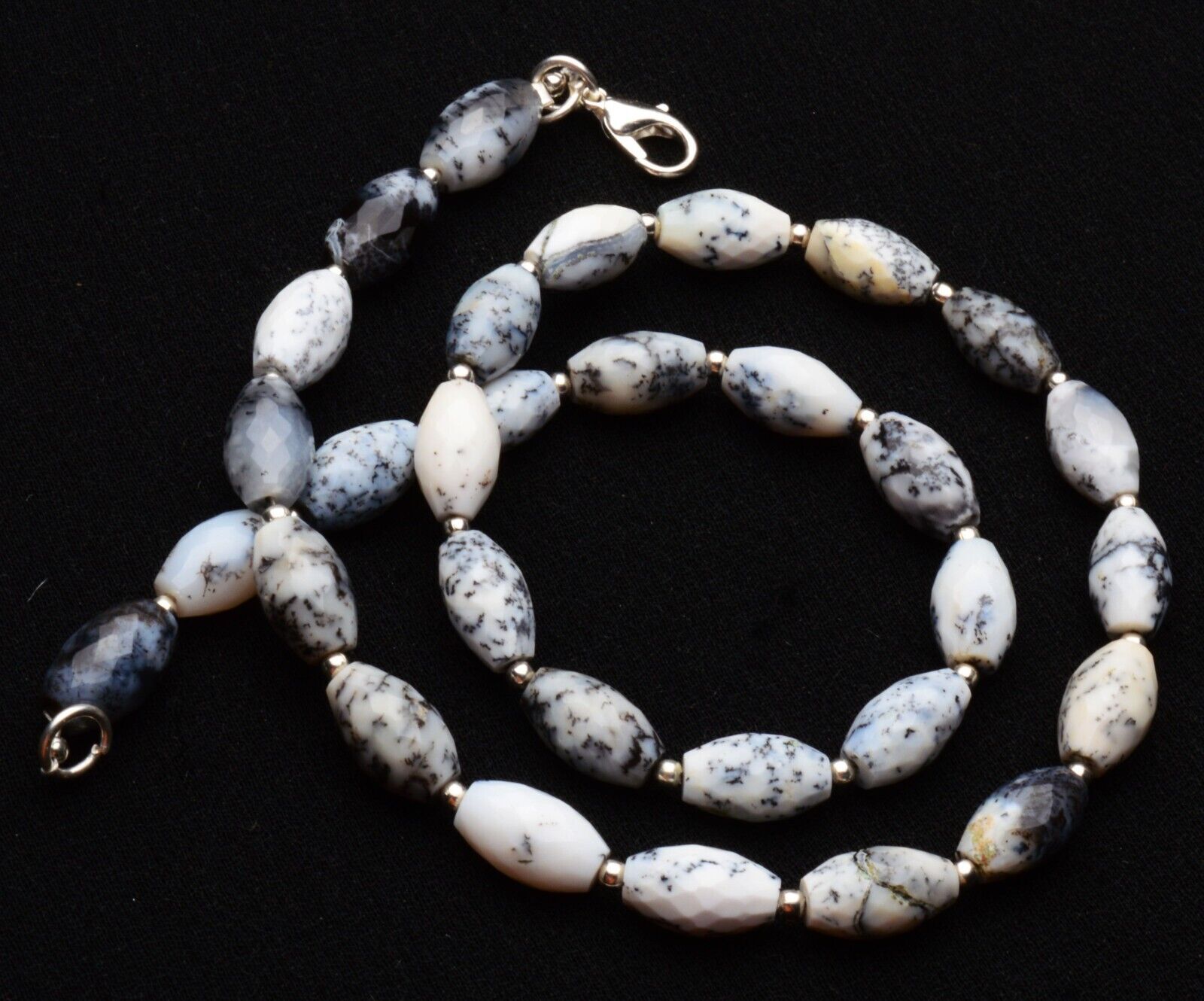Dendritic Opal Gem Oval Nuggets Necklace 17″ 12x7mm Size Faceted Beads