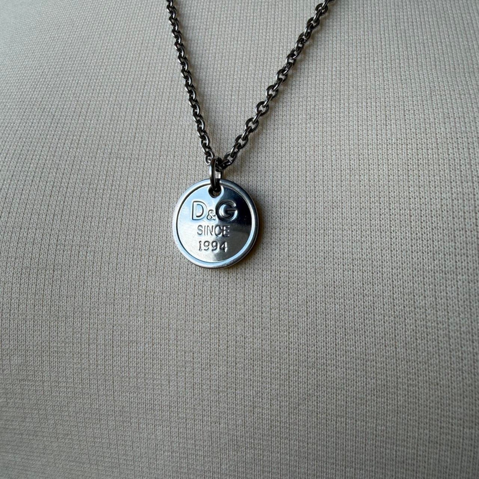 Dolce & Gabbana Since 1994 Round Logo Pendant Necklace Silver