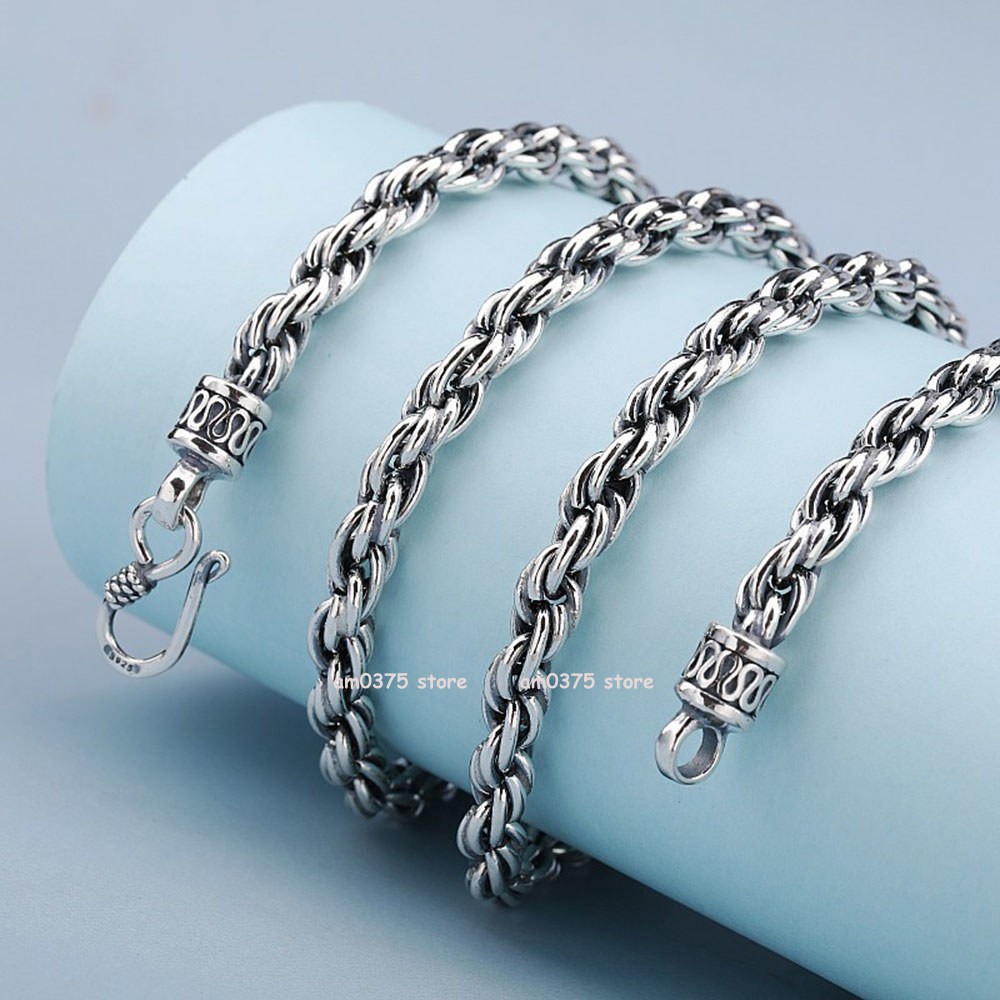 Real 925 Sterling Silver Necklace 5mm/6mm/8mm Twist Rope Chain 20-28inchL