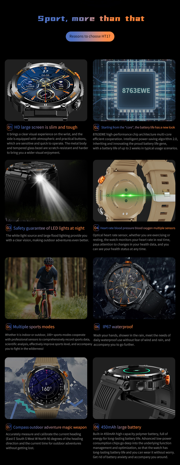 Smart Watch With LED Flashlight Heart Rate Sleep Monitor Fitness Tracker