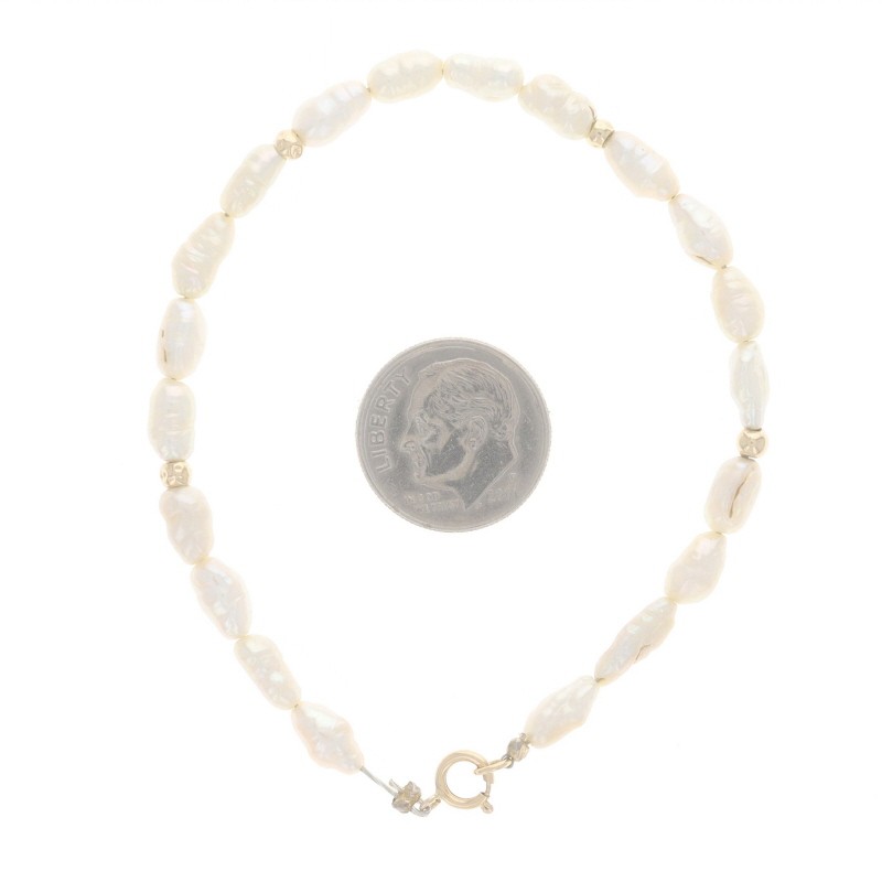 Yellow Gold Cultured Freshwater Pearl Beaded Strand Bracelet 7″ -14k Coated Wire