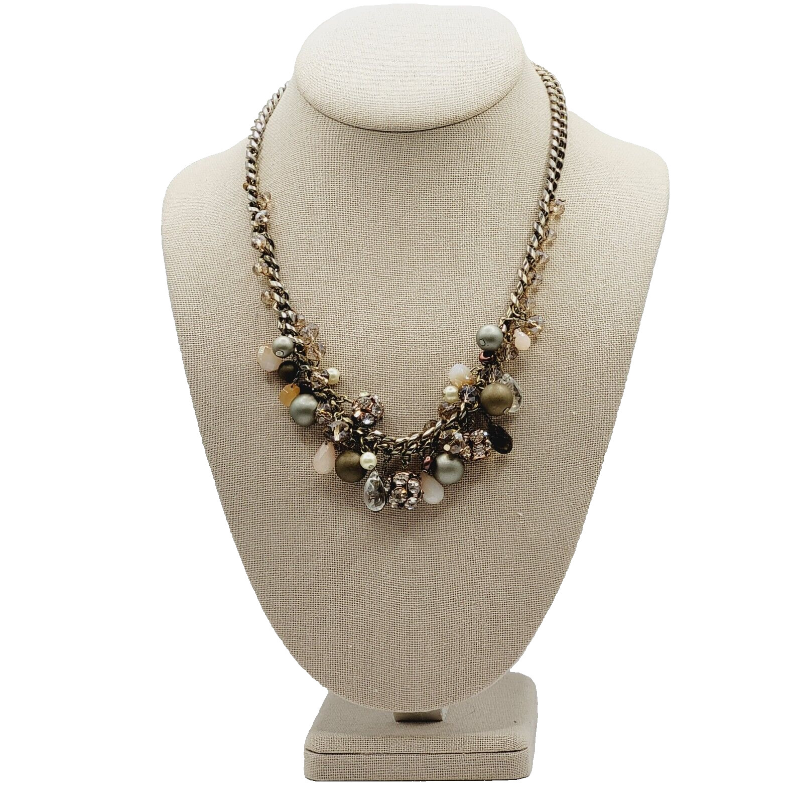 Loft Ann Taylor Sparkling Multi Bead Shape Silver Tone Cluster Necklace Signed