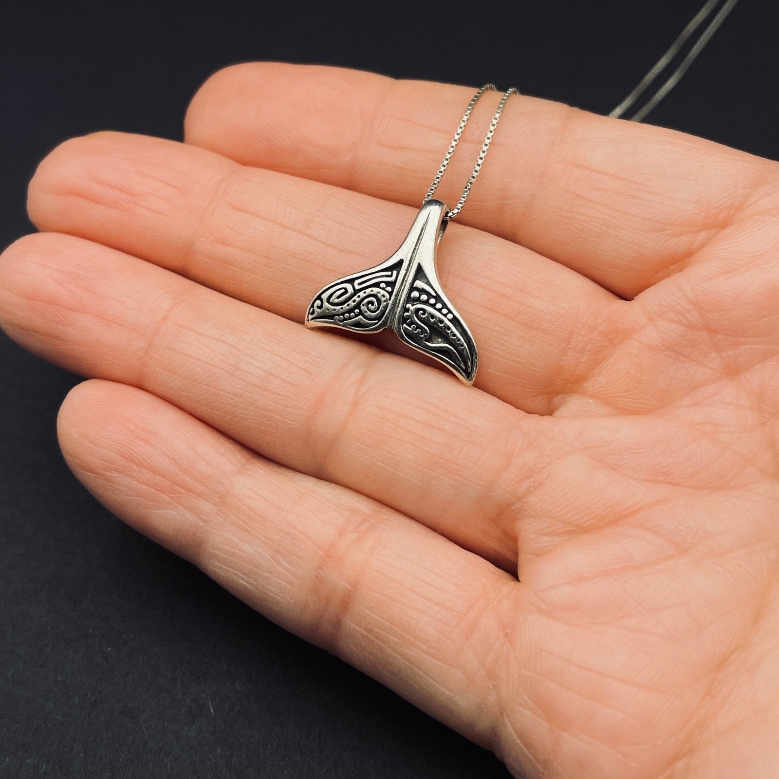 Sterling Silver Aboriginal Orca Whale Tail Necklace Unisex Peter Stone Co PSCL