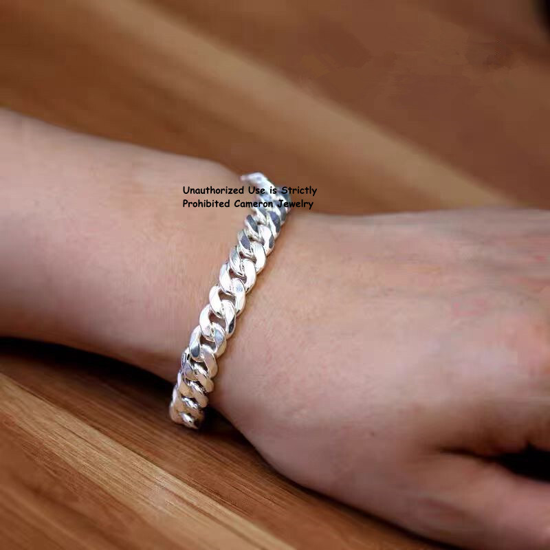 Solid S999 Fine Silver Chain Men Women 6mm-17mm Cuban Curb Link Bracelet 6-9inch