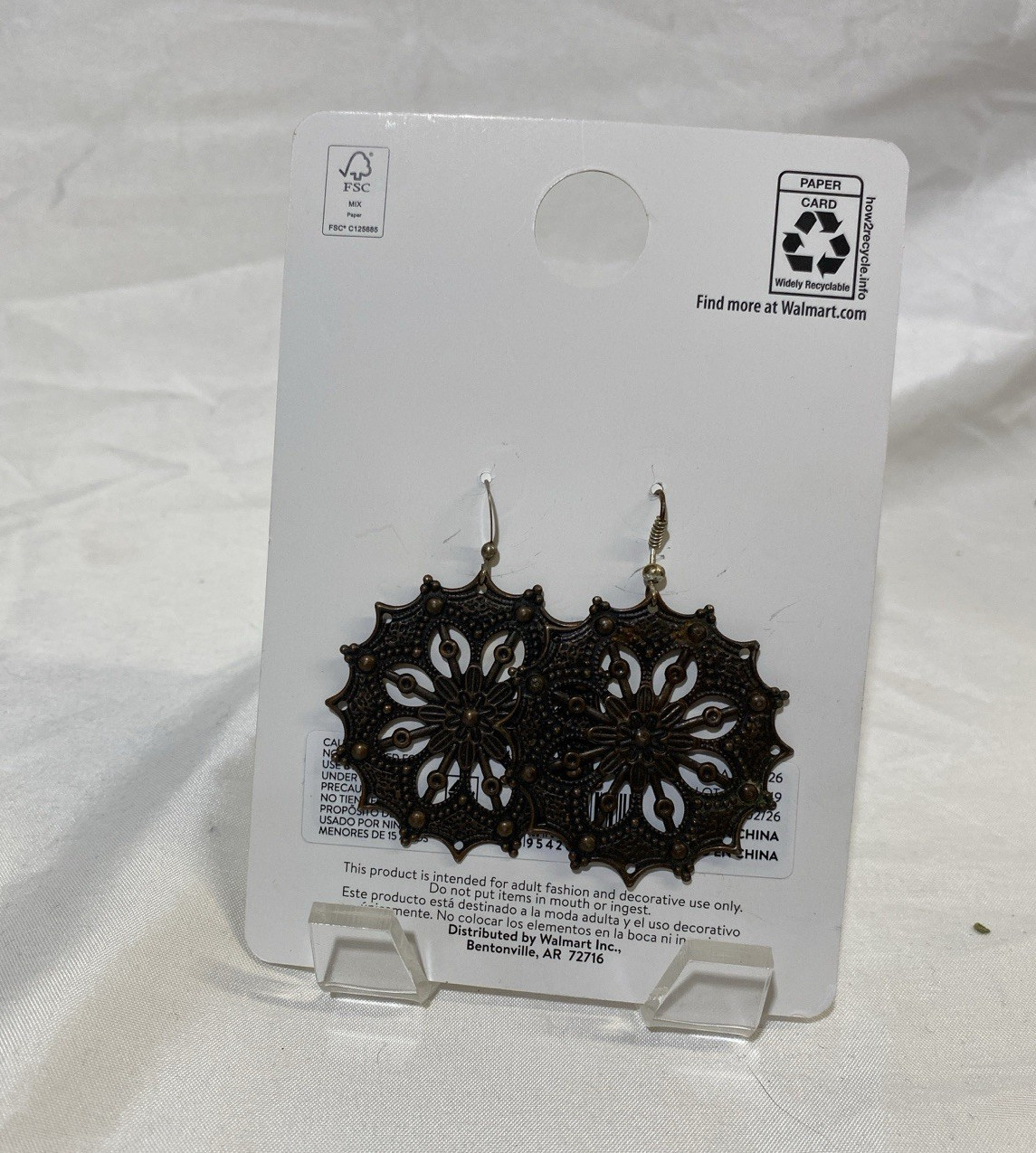 Bronze Metal Filigree Floral Dangle Drop Hook Earrings, No Stone