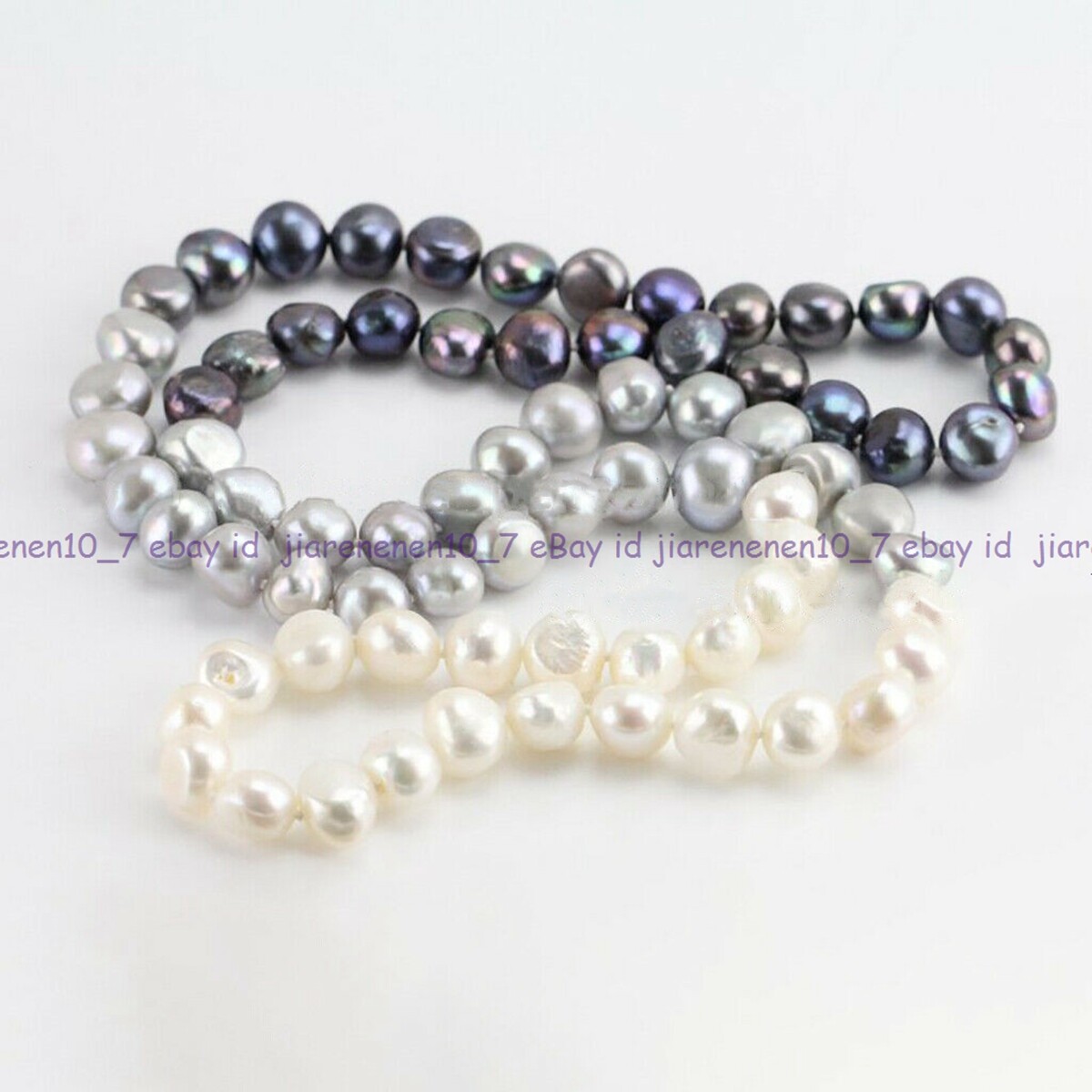 Natural 8-9mm Black White Gray Baroque Pearl Gradient Necklace 30 in