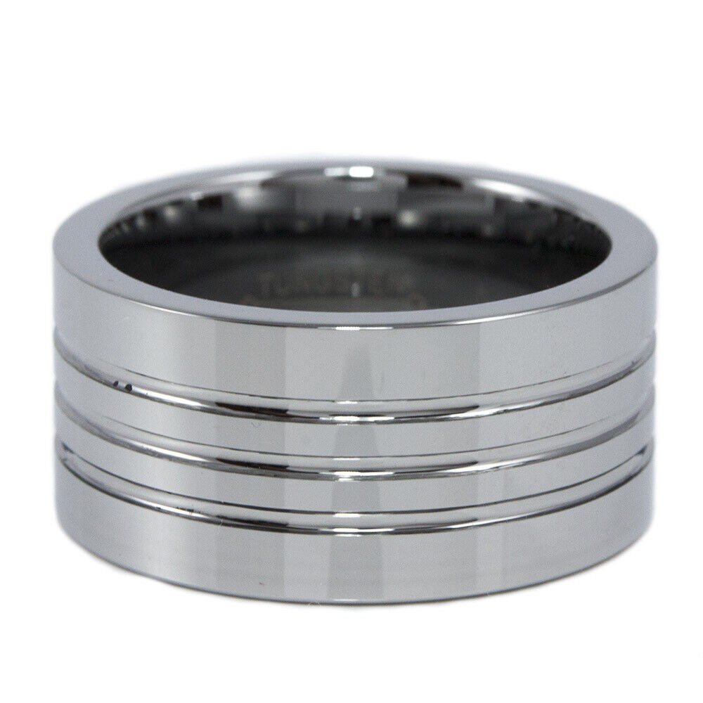 12mm Tungsten Ring Pipe Cut Polished Channels Unisex Szs 8 9 10 11 12 13 14+1/2