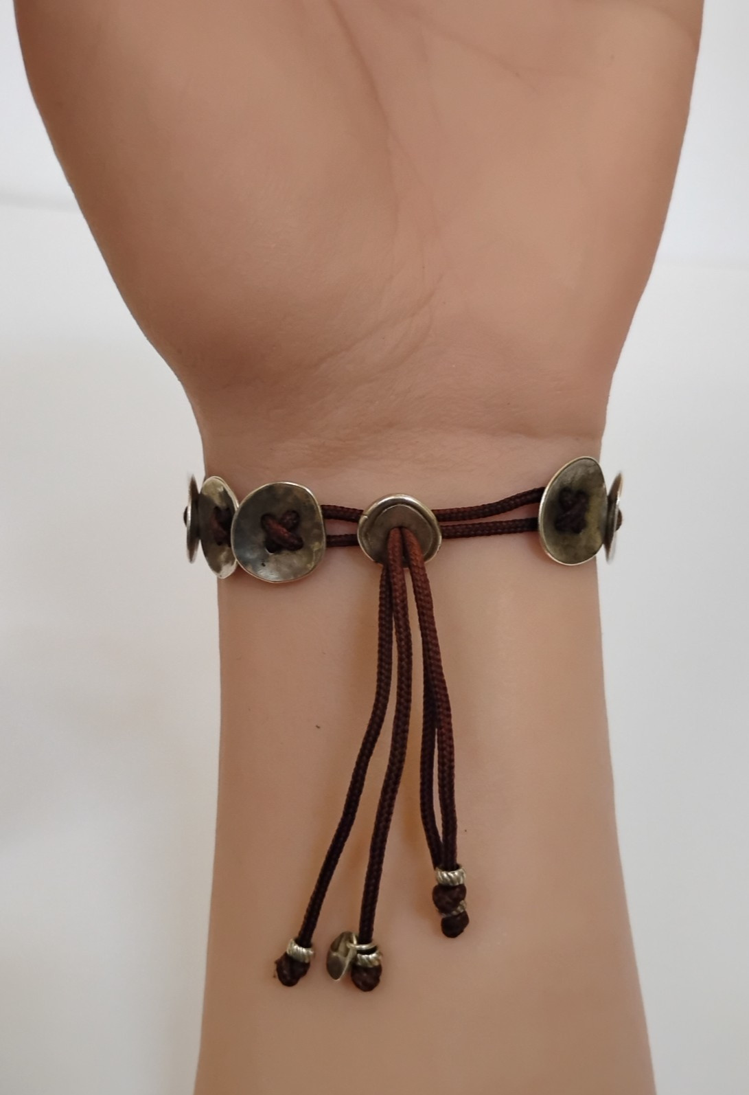 Silpada Button Up Sterling Silver Adjustable Button Disc Cord Bracelet Retired
