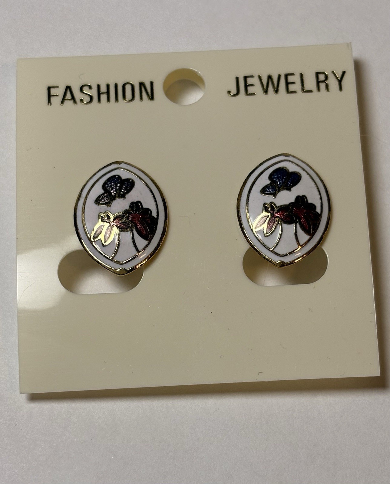 Vintage Cloisonne Clip On Earrings Colorful Floral Pattern – NOS