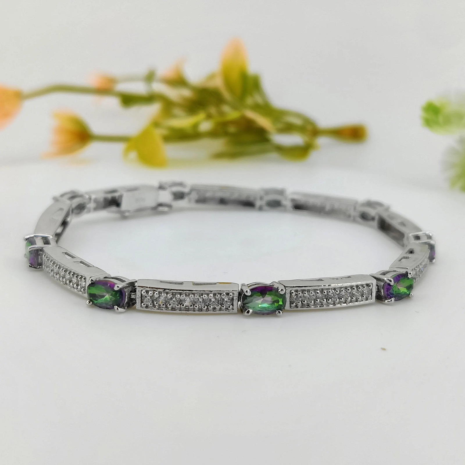 Oval Mystic Topaz Tennis Bracelet Sterling Silver November Birthstone Jewelry