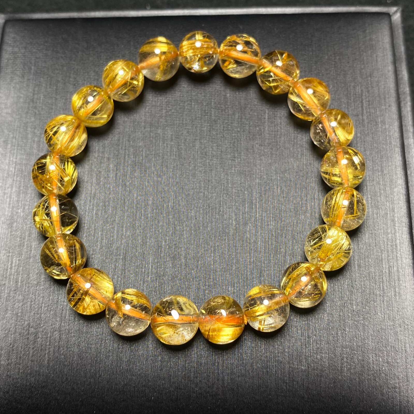 8.7mm Natural Gold Copper Rutilated Quartz Stretch Crystal Beads Bracelet B57