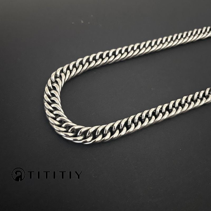 Pure Titanium Necklace with Double Woven Whip Chain Polished Anti Allergic 7mm