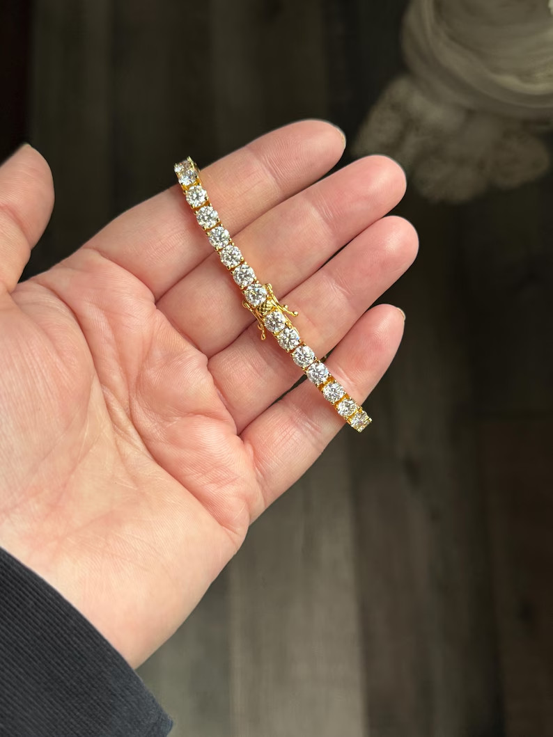Best Women’s Gift Round Cut Natural Diamond Tennis Bracelet In 14k Yellow Gold