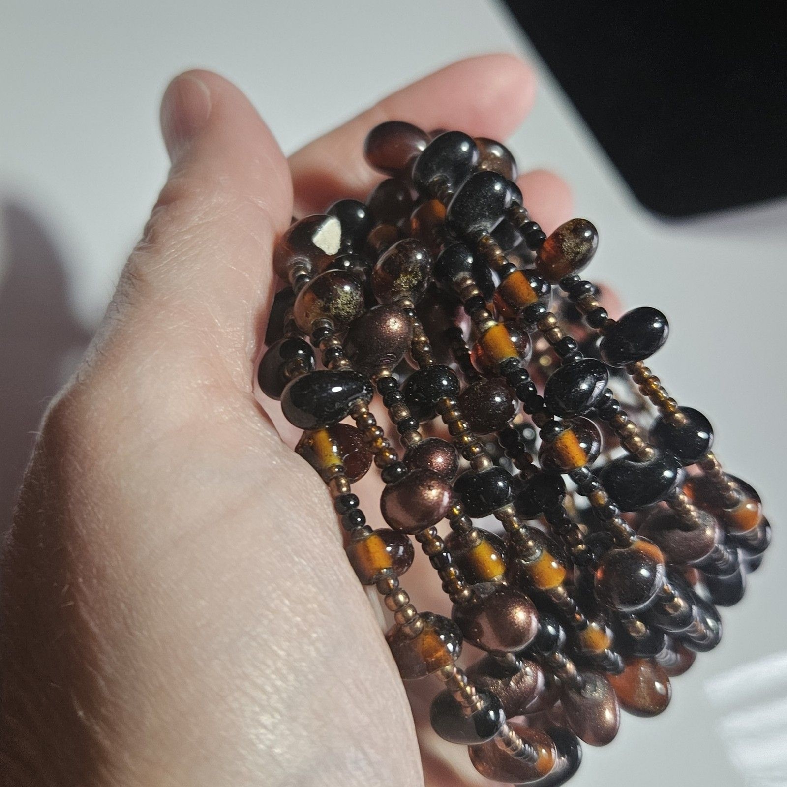 Brown Glass Beaded Wrap Around Bracelet Artisan Seed Bead
