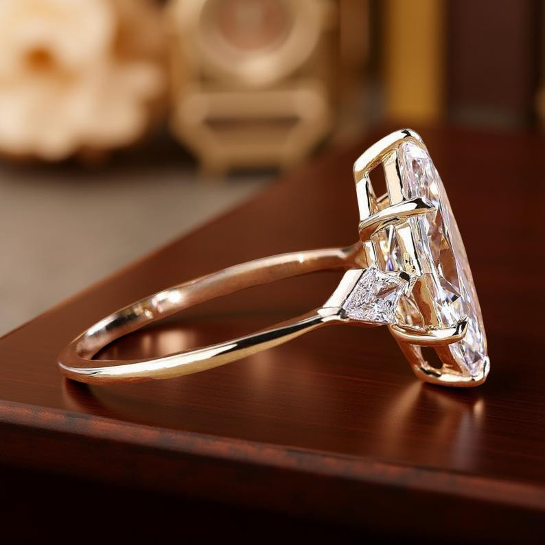2CT Marquise Moissanite Engagement Ring With Kite Side Stones • Vintage Style