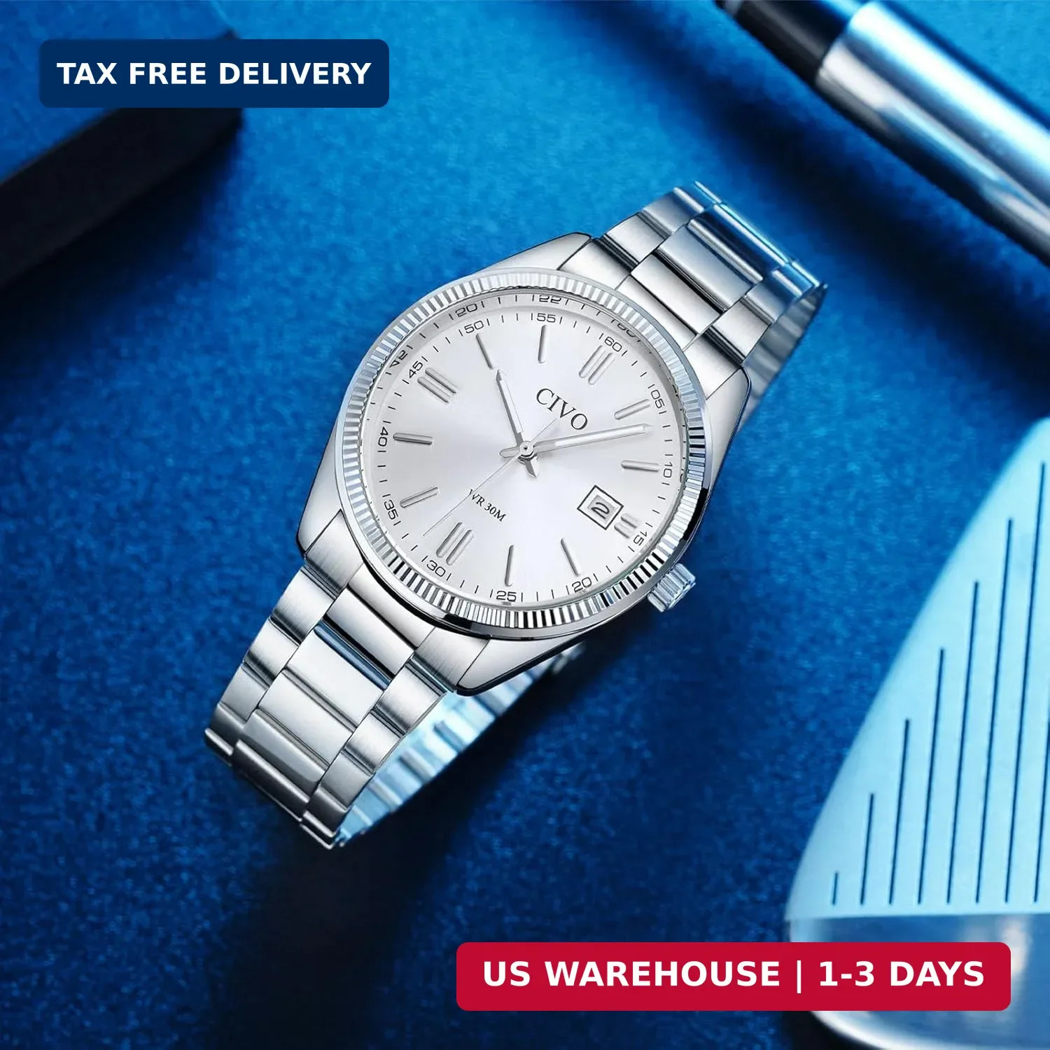 CIVO Analog Mens Watches Silver: Wrist Watches with Date Easy to Read | Dress St