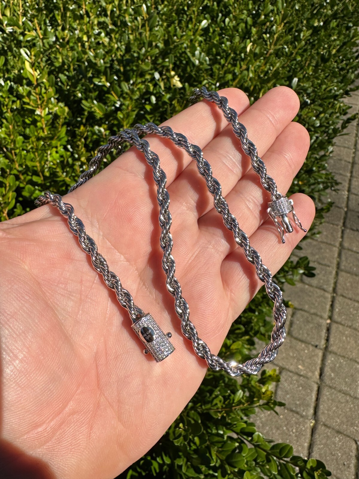 Iced MOISSANITE Clasp 925 Silver & Stainless Steel Rope Chain Necklace Bracelet