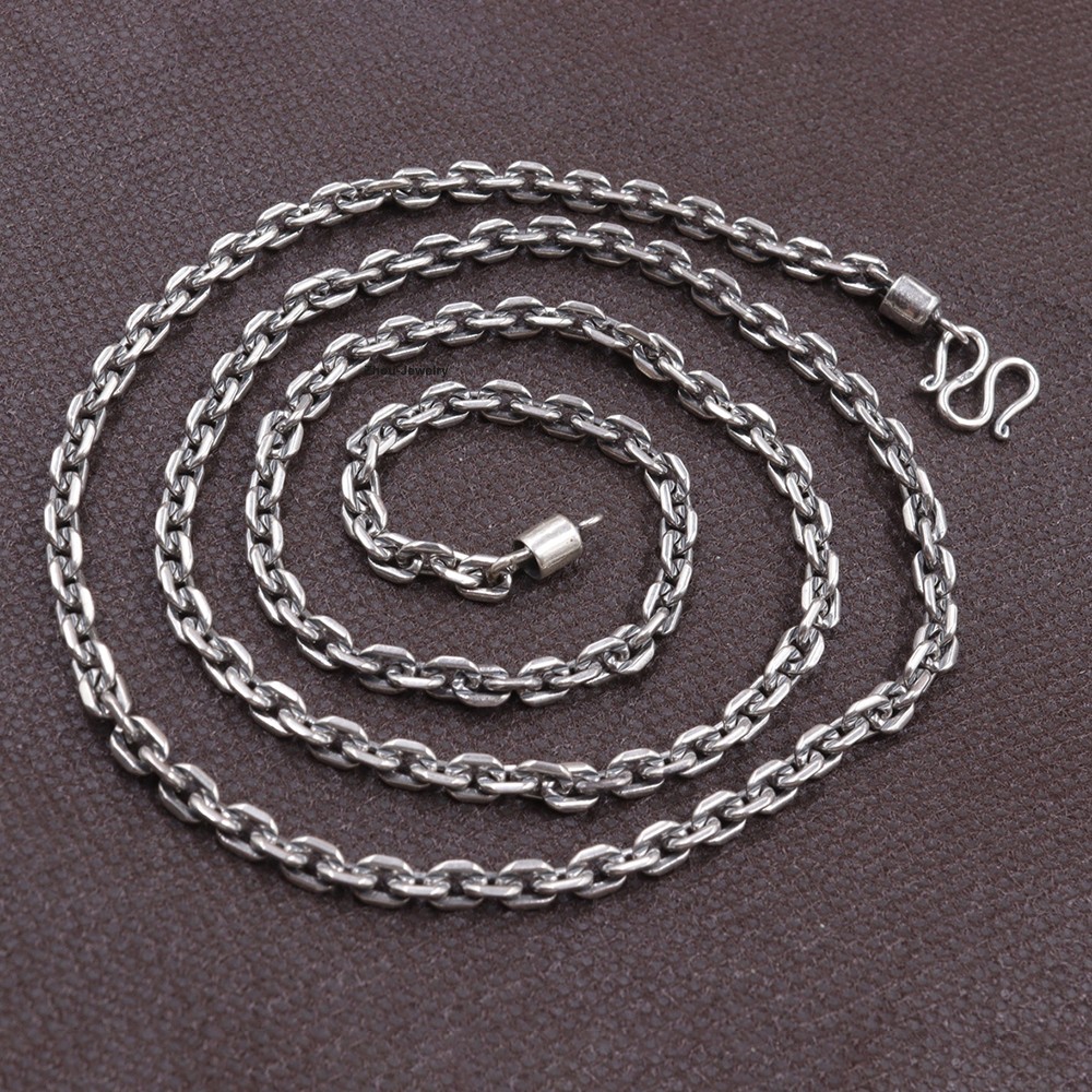 Real Silver Jewelry Necklace 925 Sterling Silver 4mm Cable Link Chain 25.6inch