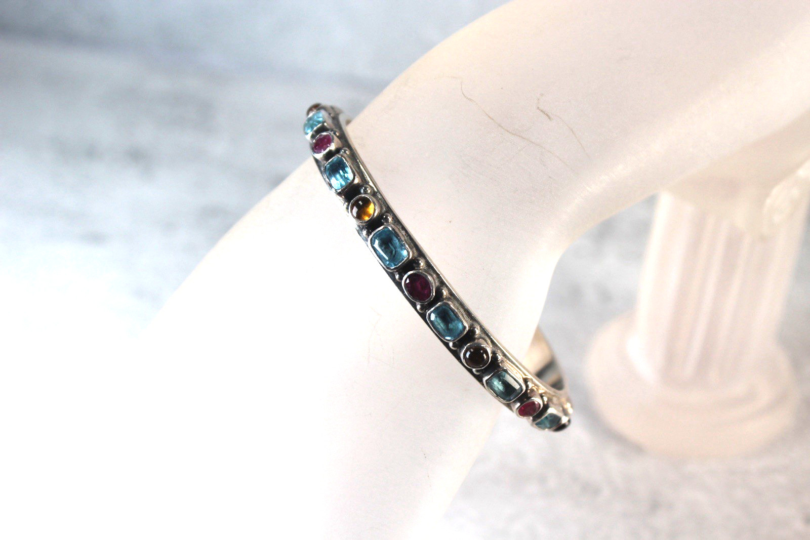Vintage South Western Multi Stone Cuff Bracelet in Sterling Silver