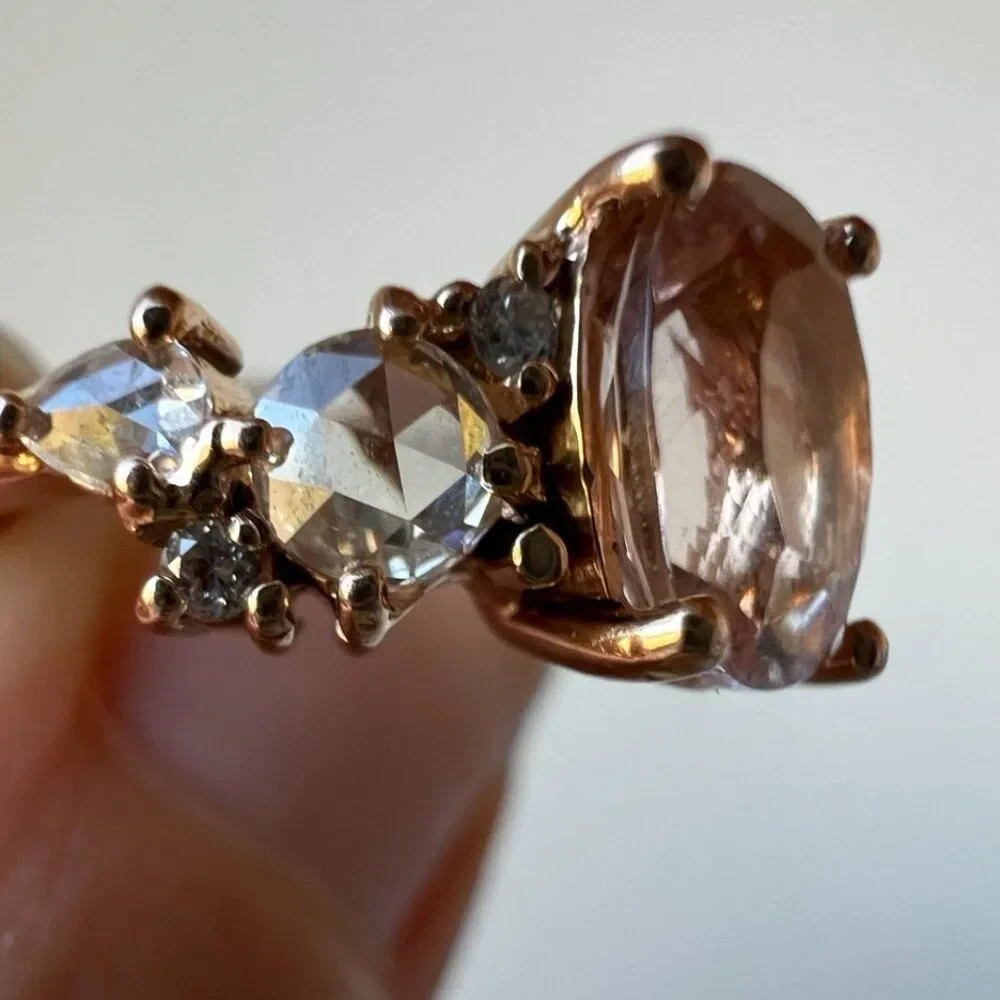 Bridal Set – 2 Morganite + Diamond Cluster Rings, 14K Rose Gold, Luna Skye