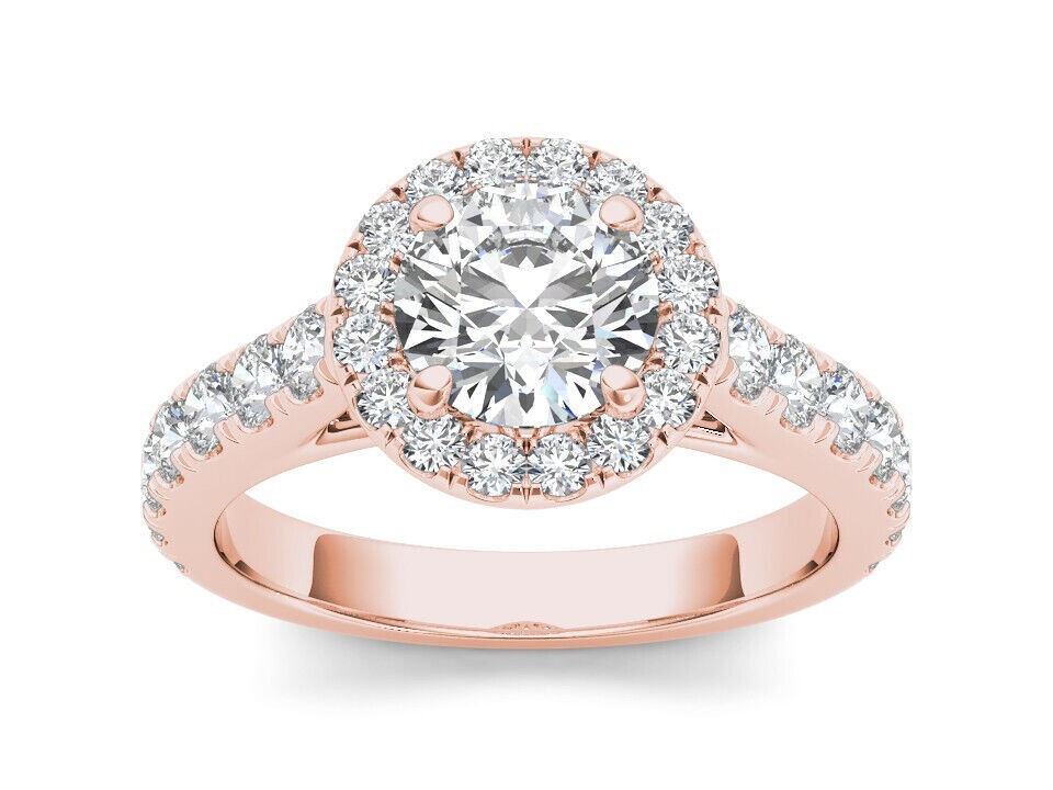 2.00 Ct Round Cut Simulated Diamond Women’s Halo Ring 14k Rose Gold Plated
