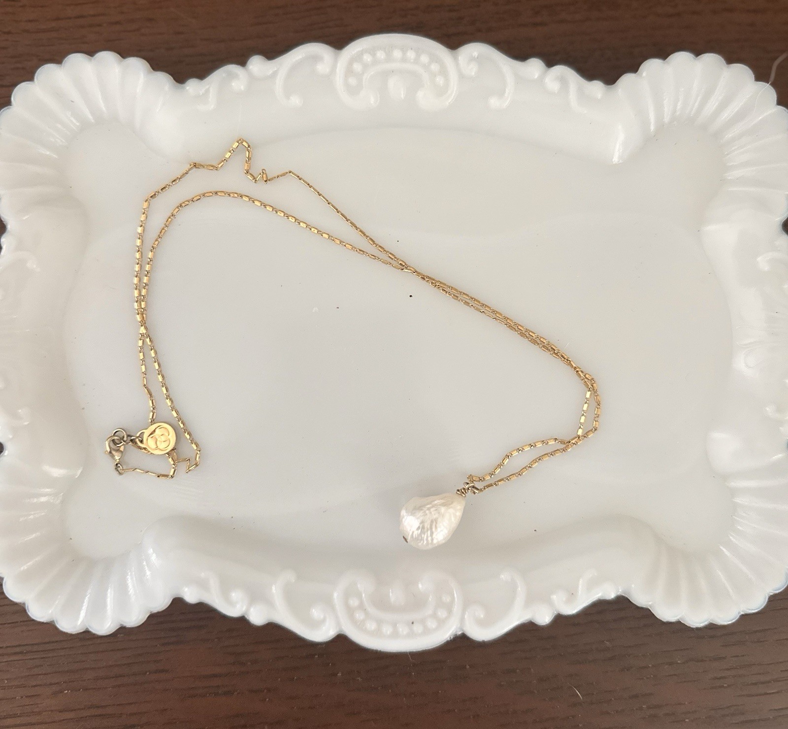 14k Gold Plated Brass Pearl Necklace by Cloverpost