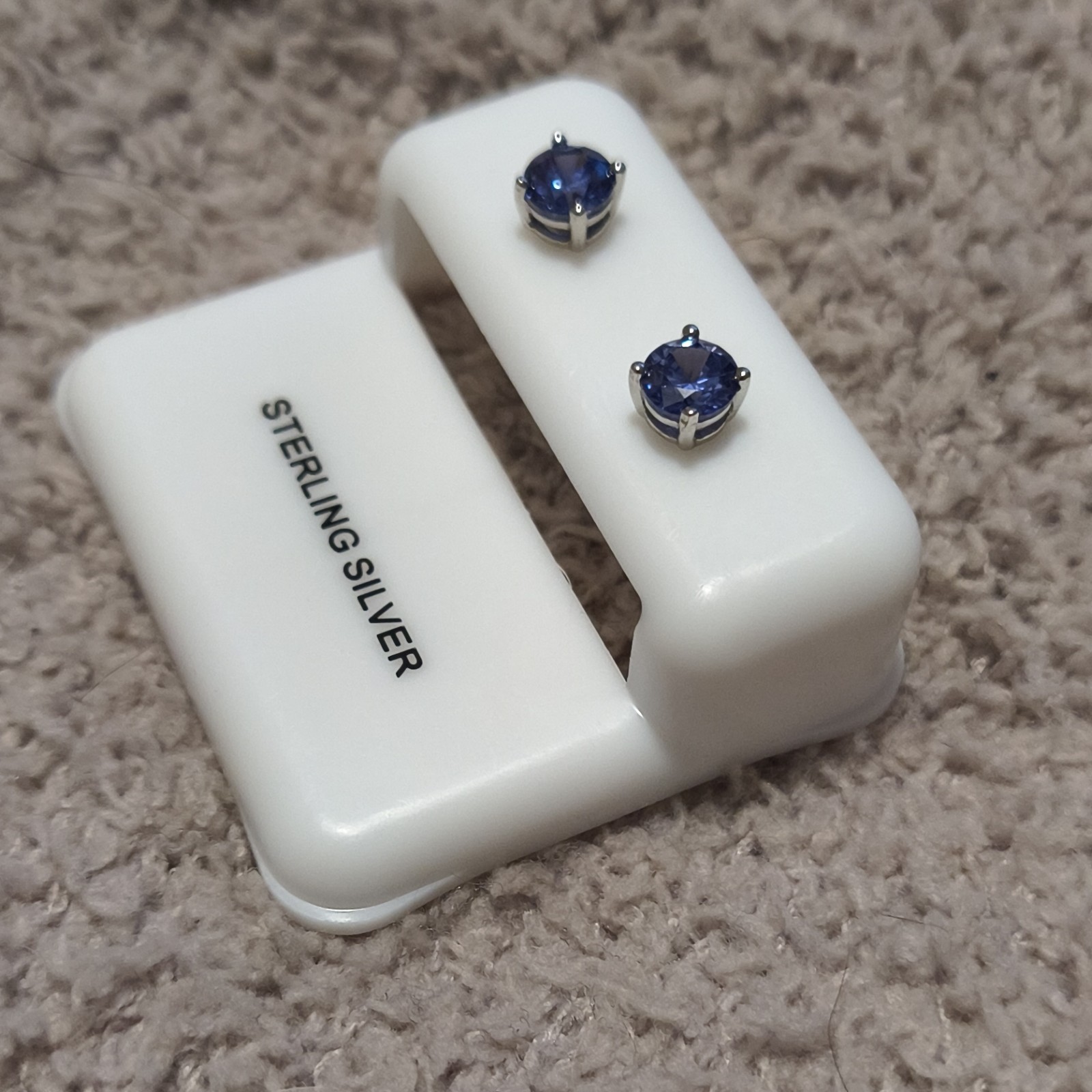Blue Tanzanite Round Stud Earrings Sterling Silver Prong Set Butterfly Push Back
