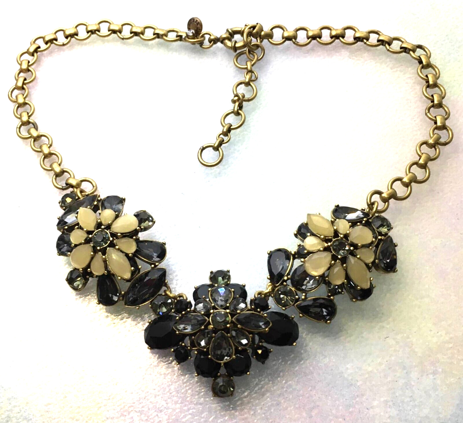 VTG J.Crew Statement Necklace Smoky Blue Gray Glass Crystals Black Yellow Signed