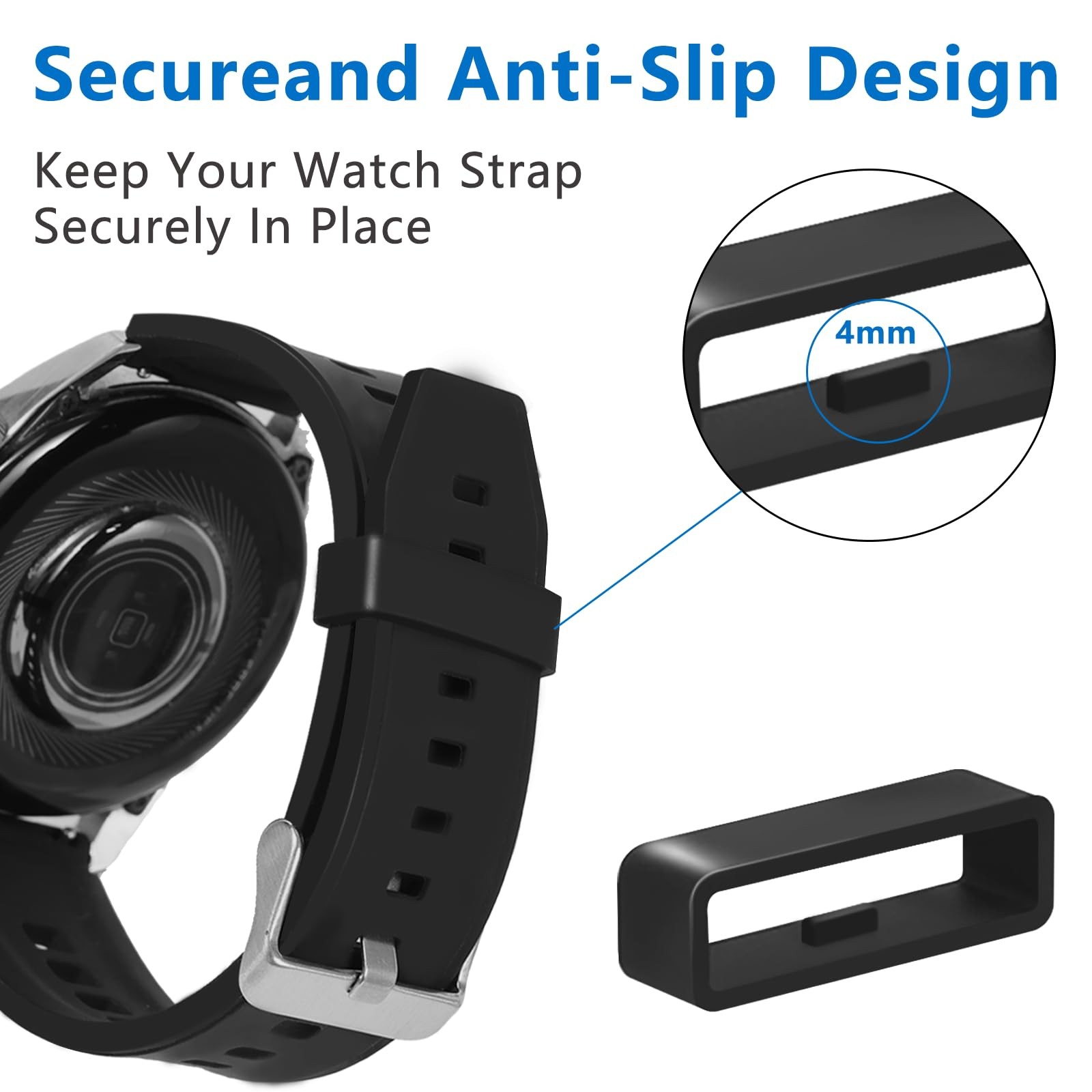 6 Pcs Watch Band Keepers 16-26mm Black Silicone Loops Strap Holder for Watches