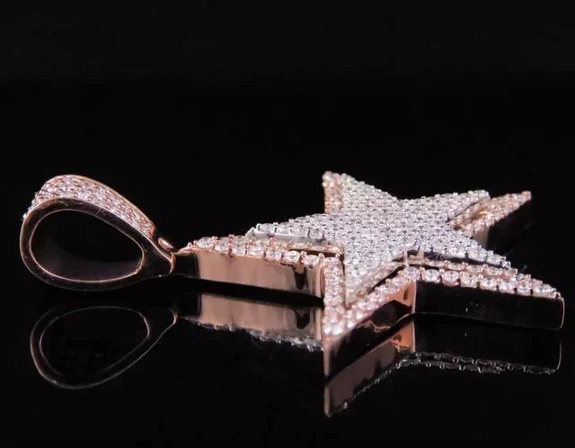 3.3CT Round Cut Lab Created Diamond Men Star Pendant 14K Rose Gold Plated Silver