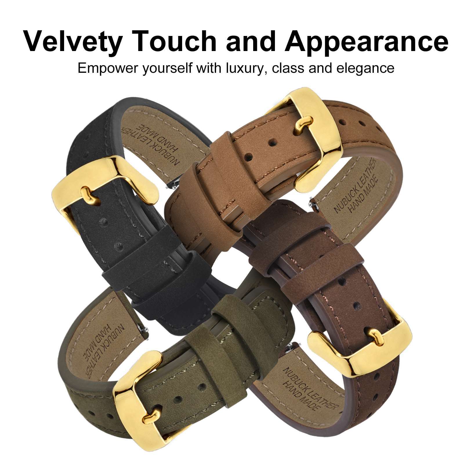 WOCCI Nubuck Top Grain Leather Watch Straps for Men Women Black Brown Green Blue