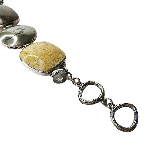 SILPADA B1934 Turquoise Pyrite Bronzite Jasper Sterling Silver Toggle Bracelet