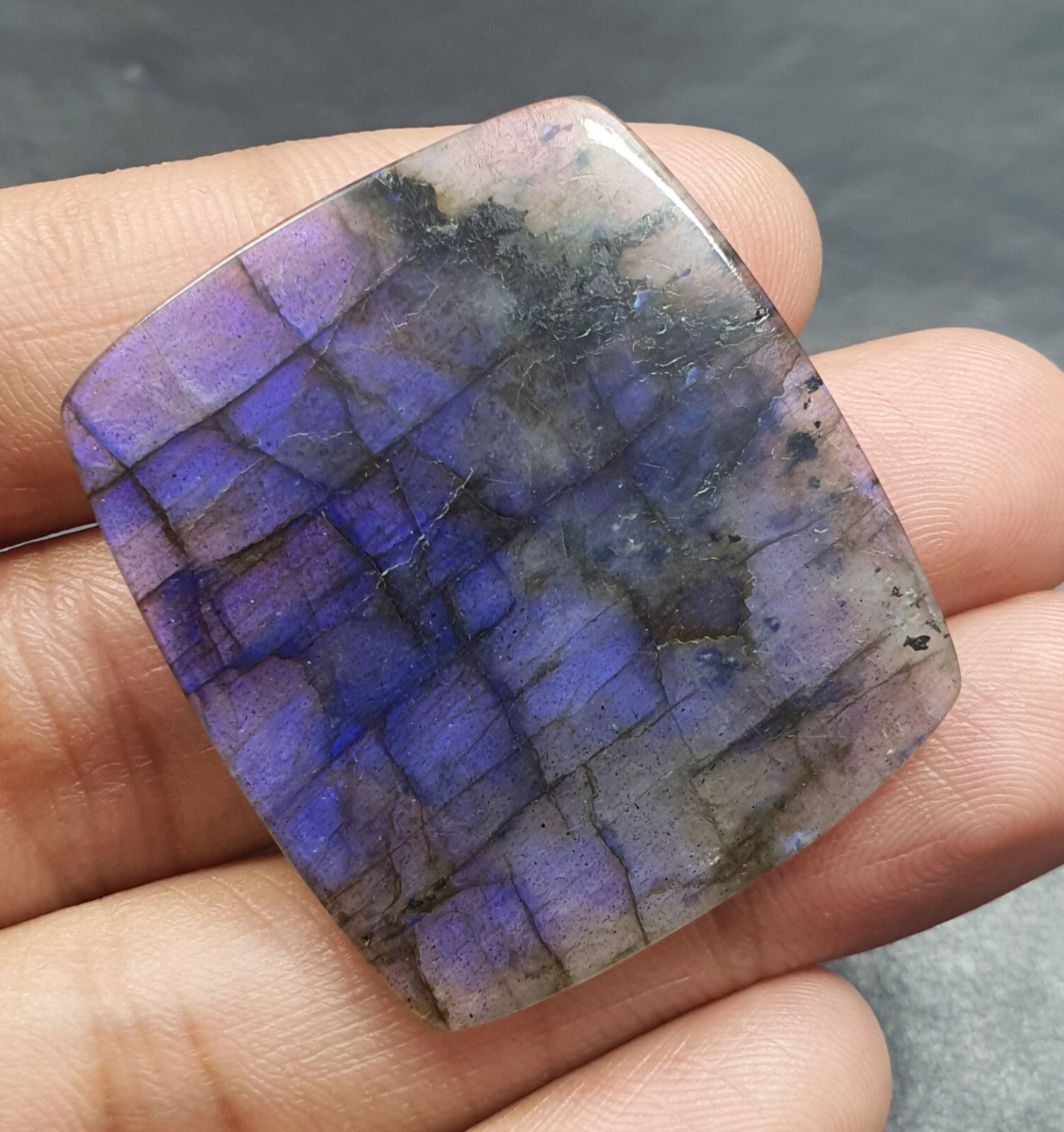 57.55 Ct Natural Blue Flash Labradorite Cushion Cabochon Loose Gems 38.8×34.5 MM