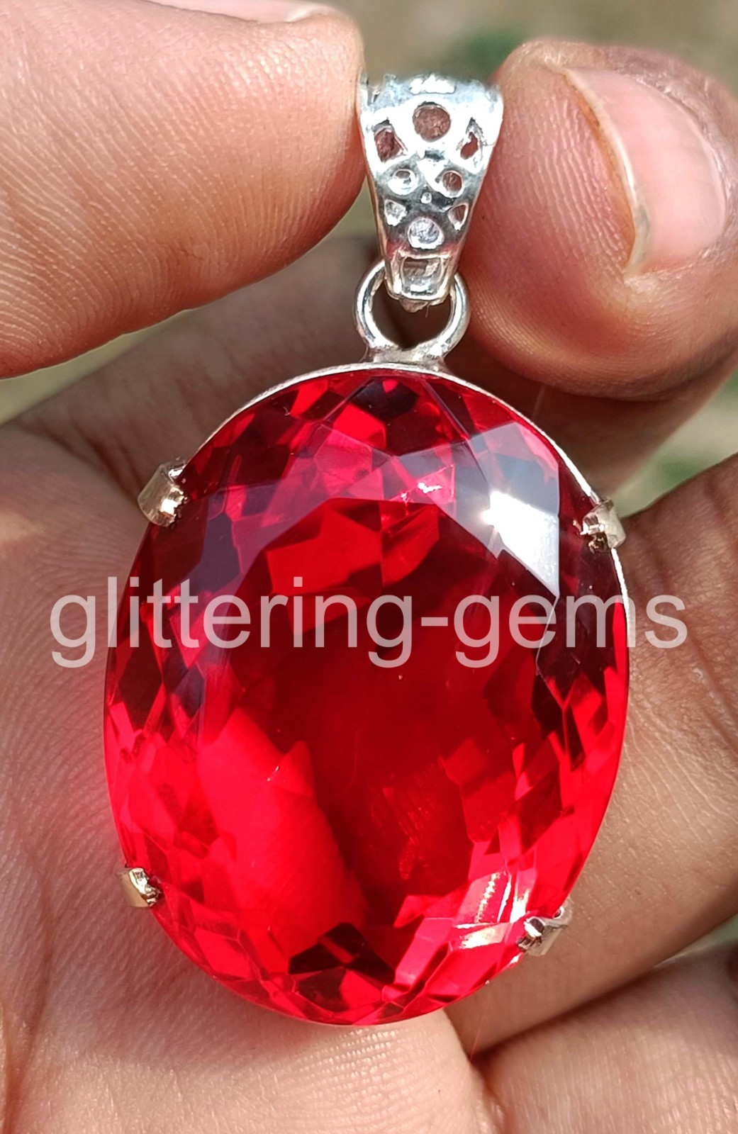 105.00 Ct Natural Red Ruby Pendant Oval Shape 925 Silver Free Chain IGL 6FHM