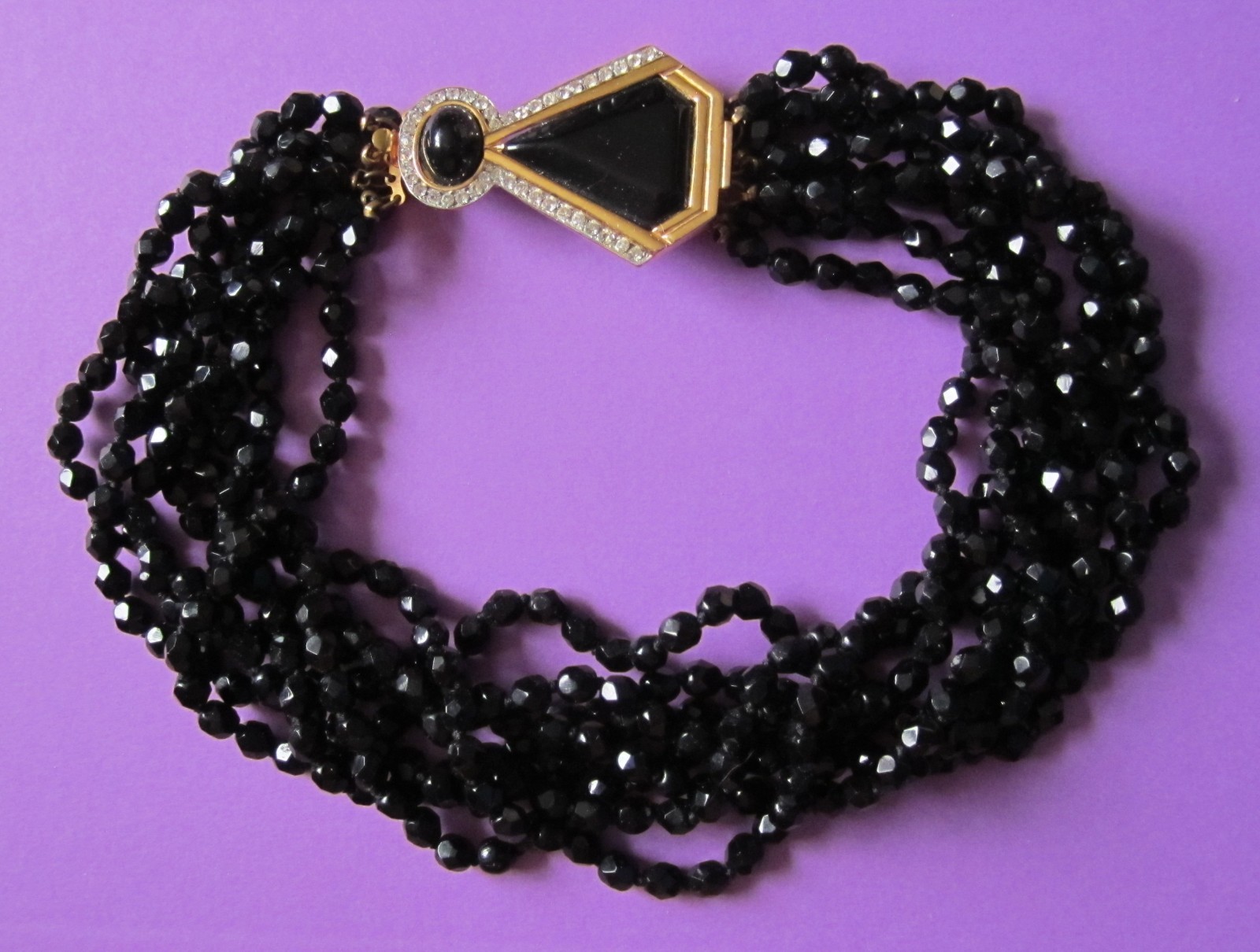 KENNETH J LANE NECKLACE JET BLACK MULTI STRAND RHINESTONES