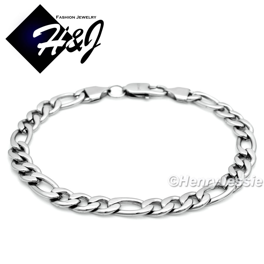 24″MEN’s Stainless Steel 8mm Silver Figaro Link Chain Necklace Bracelet SETS