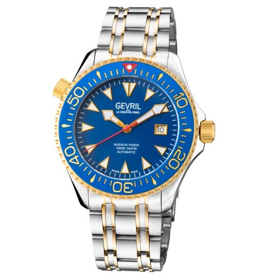 Gevril Men 48803 Hudson Yards Swiss Automatic Diver Ceramic Bezel Watch NEW!