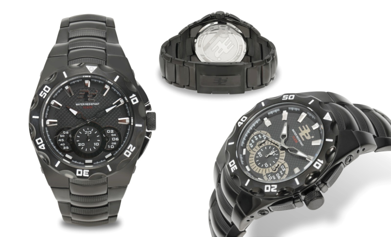 NEW 32 Degrees 1228M Men’s Glacial Chronograph Series Black Steel Classic Watch