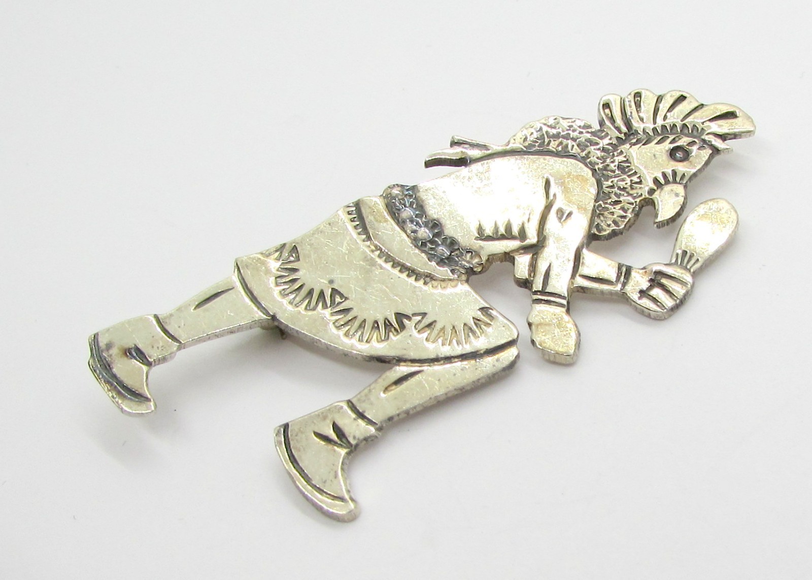 BCT 925 STERLING SILVER DANCING HOPI NAVAJO KACHINA BROOCH 62x25MM ~ 11.4 G