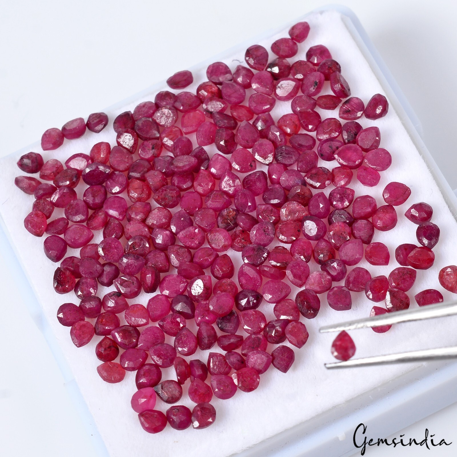 200 Pcs Natural Red Ruby Pear Cut Calibrated 3×2.3mm Loose Gemstones Lot