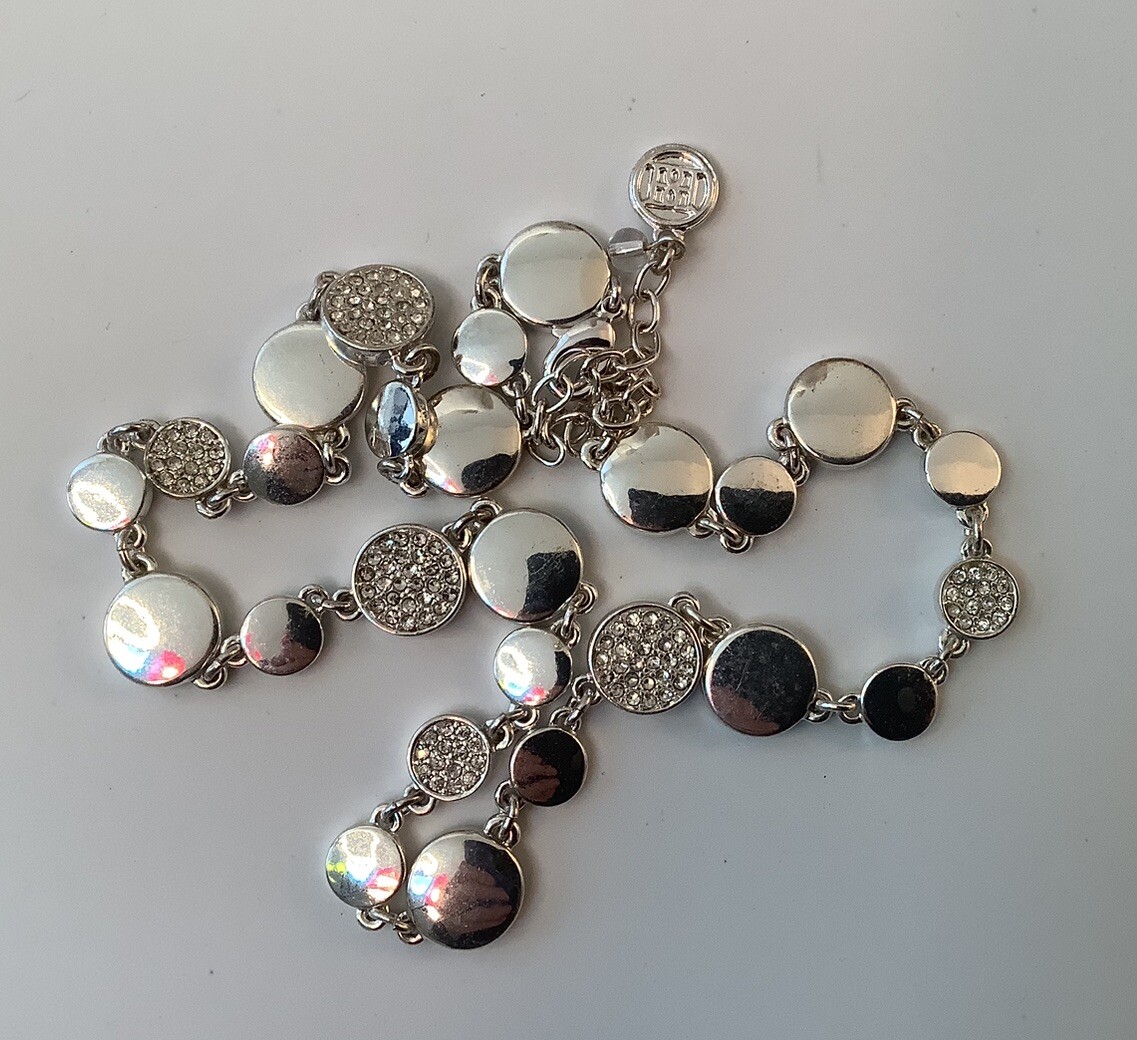Dana Buchman Rhinestone Disk Necklace Silver Tone Finish 364