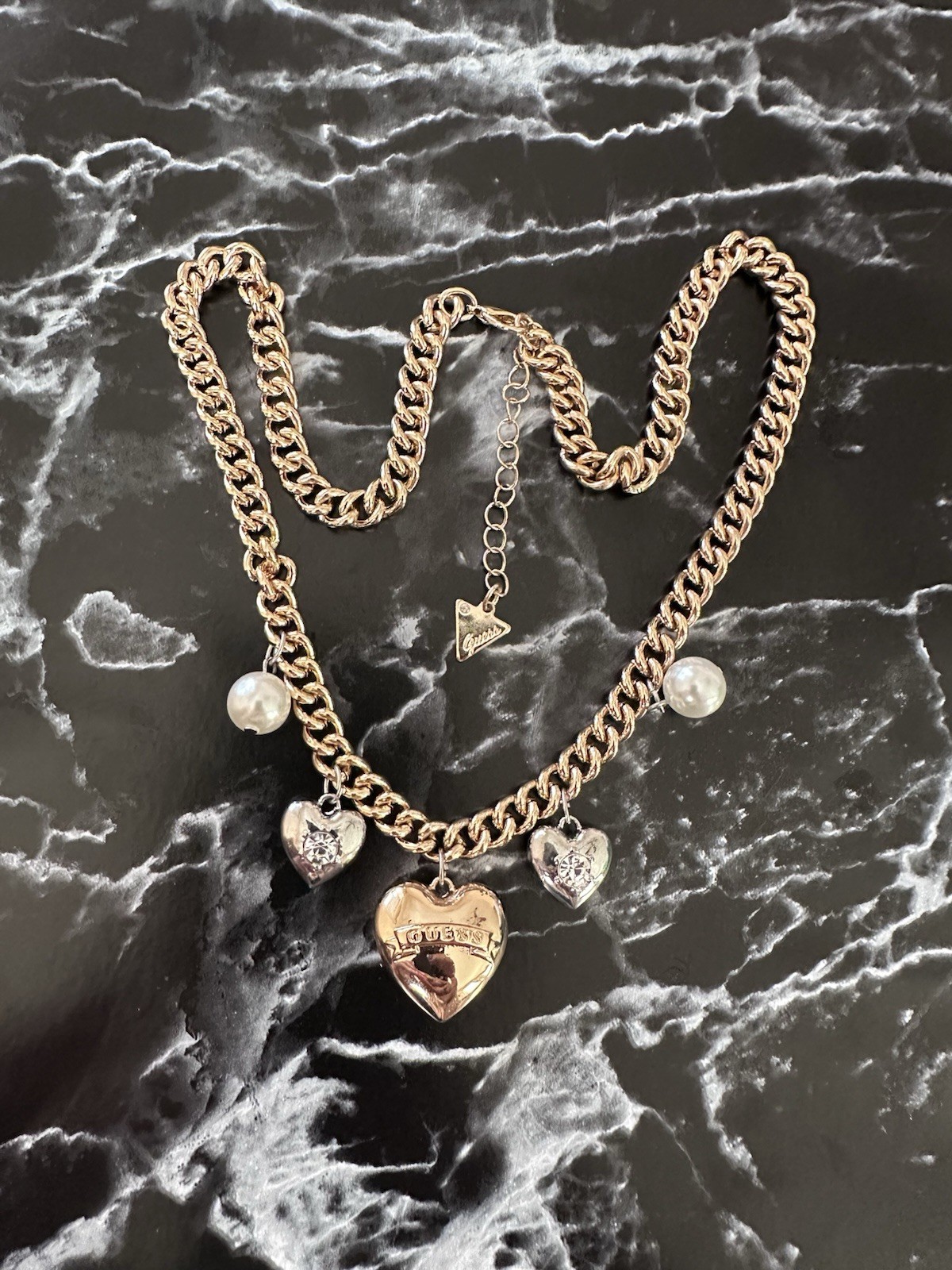 GUESS Gold Tone Jewelry Lot – Curb Chain Necklace, Toggle Bracelet, Earrings