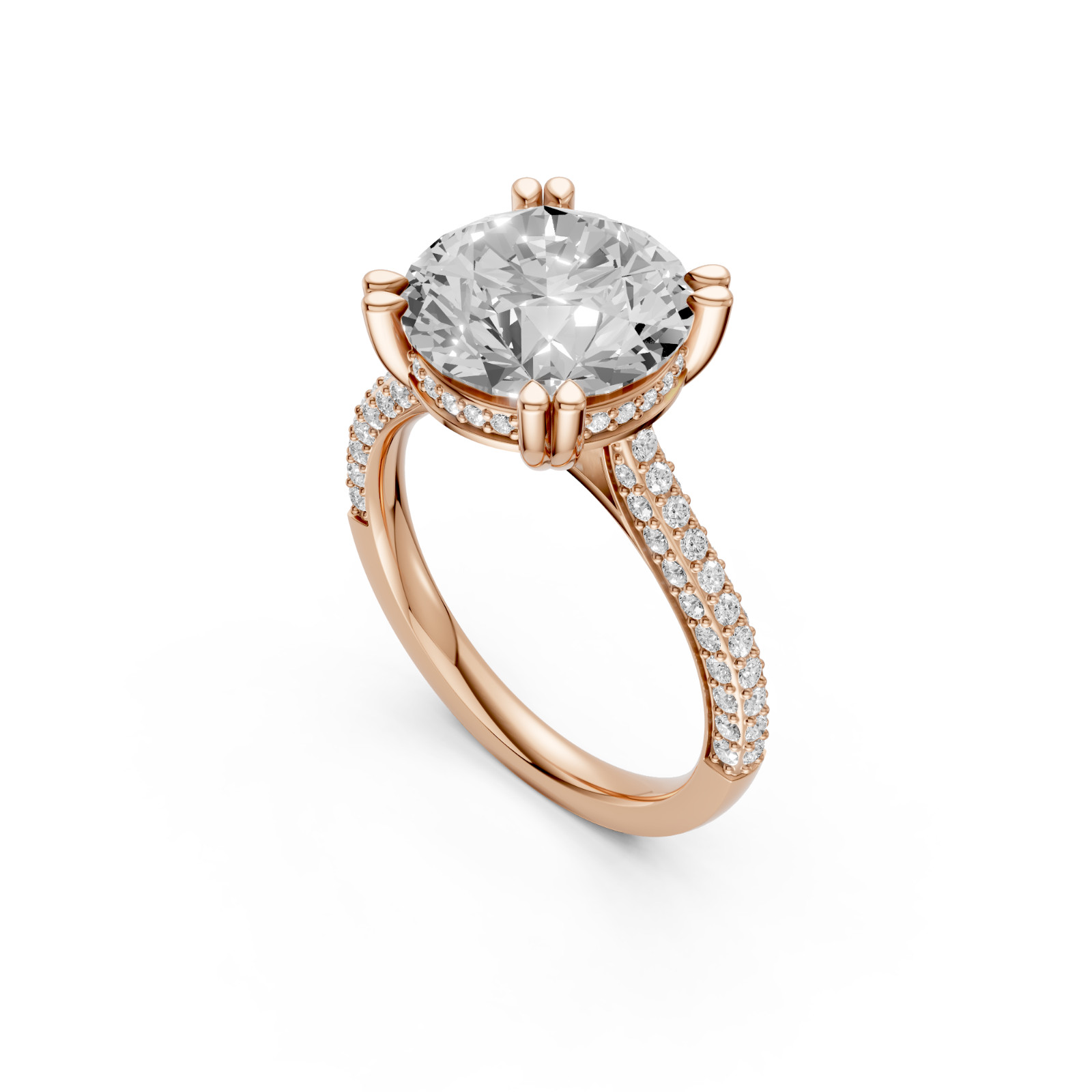 Round Lab Grown Diamond Hidden Halo Prong Basket Setting Engagement Ring