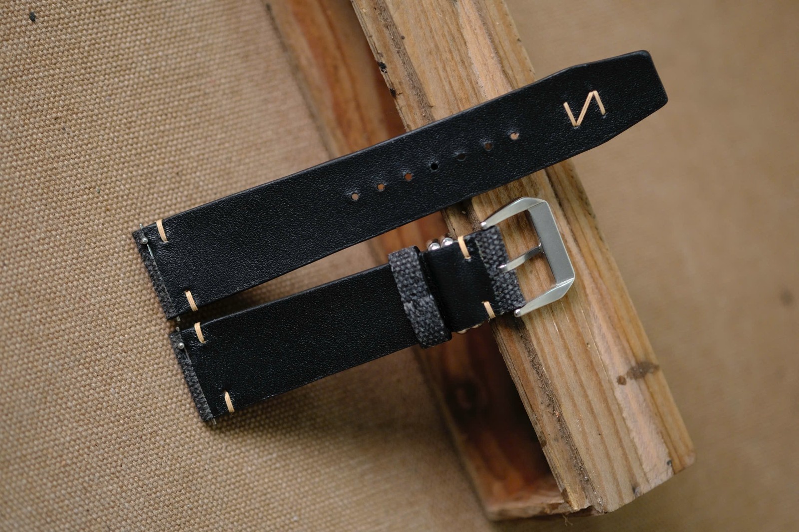 Handmade Black Canvas Watch Strap size 21/18 – Custom Sizes & Lengths Available