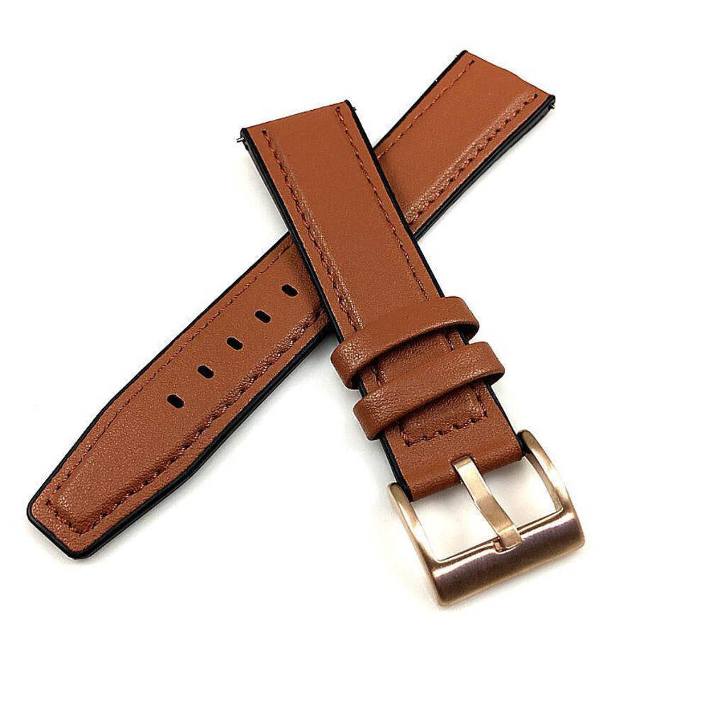Light Brown Leather Watch Strap Quick Release Band Rose Gold Steel Buckle #1528