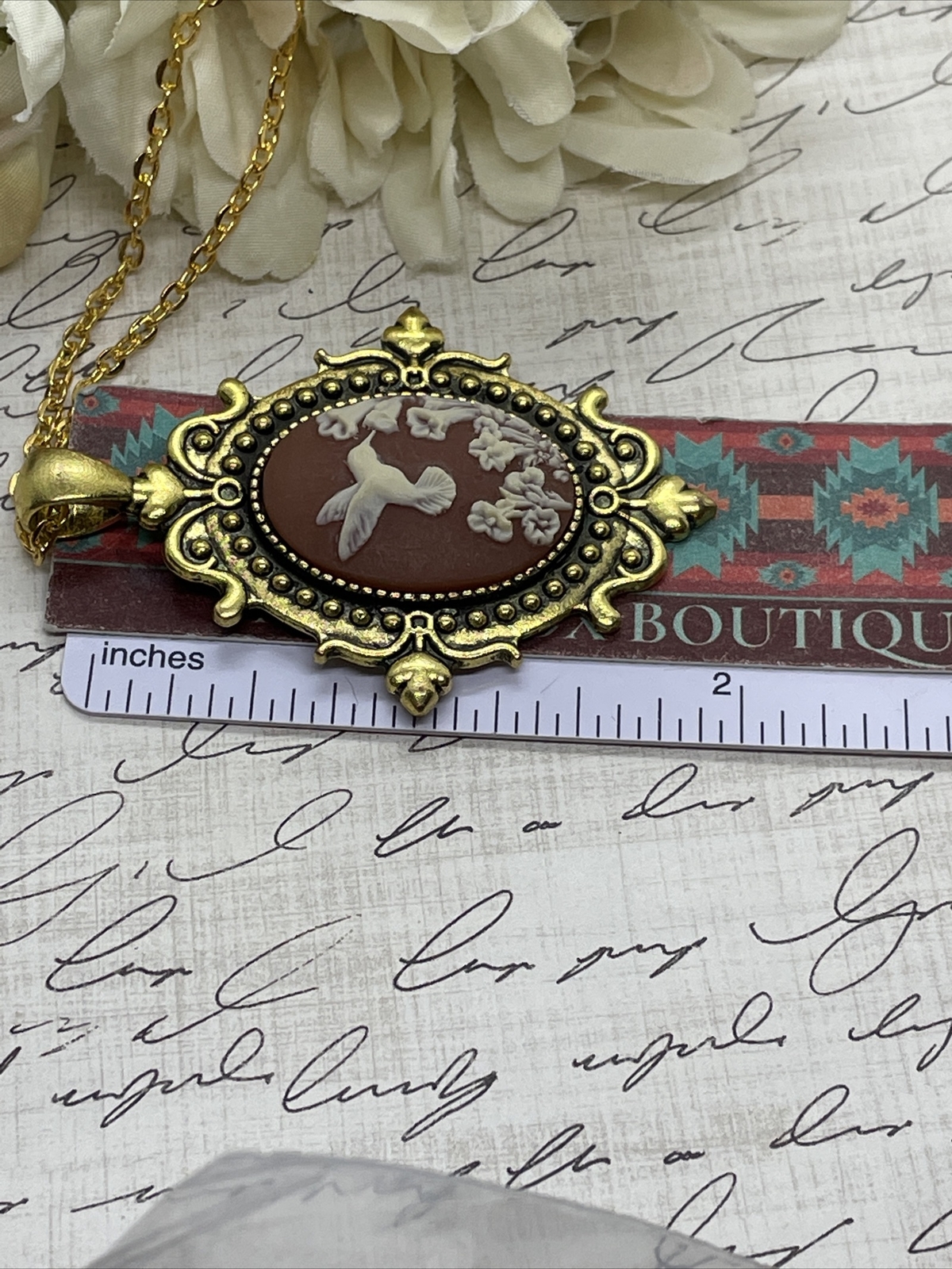 Anniversary Gold Cameo Hummingbird Easter Mother’s Day Birthday wedding Necklace